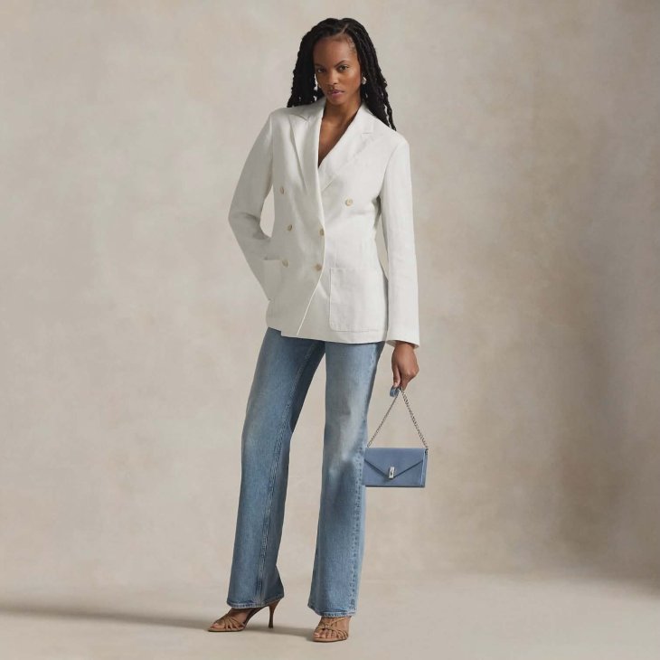 POLO RALPH LAUREN WOMEN DOUBLE-BREASTED LINEN BLAZER