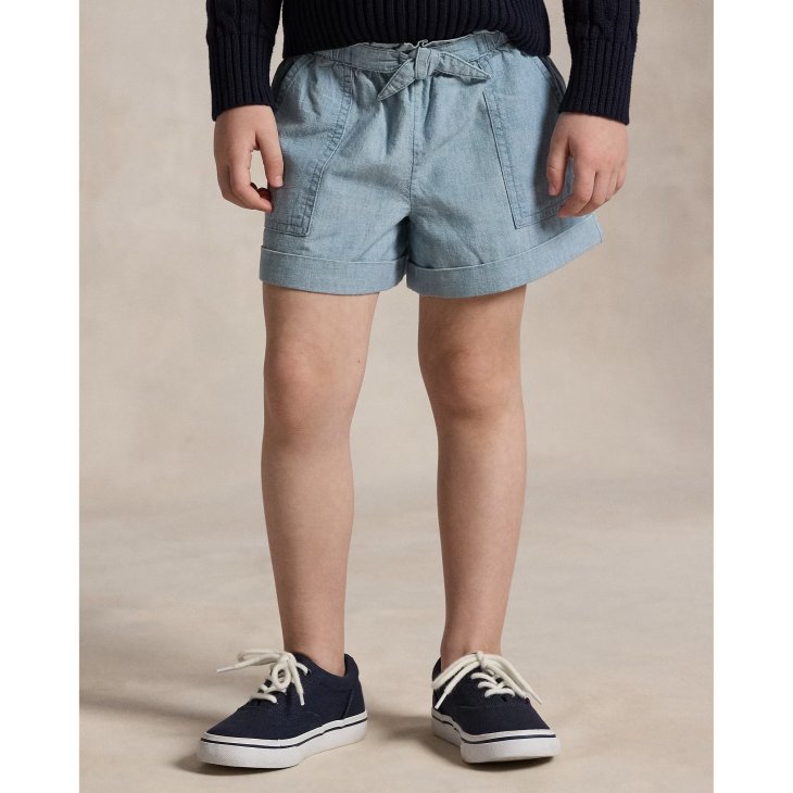POLO RALPH LAUREN KIDS COTTON CHAMBRAY CAMP SHORT