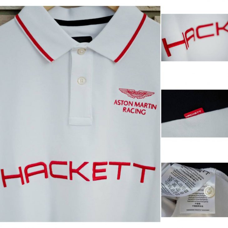 HACKETT ASTON MARTIN RACING Duo-tone cotton-blend short-sleeved polo shirt