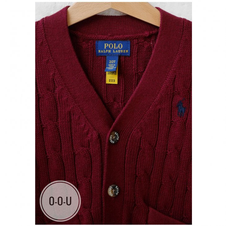 POLO RALPH LAUREN KIDS CABLE-KNIT COTTON V-NECK CARDIGAN