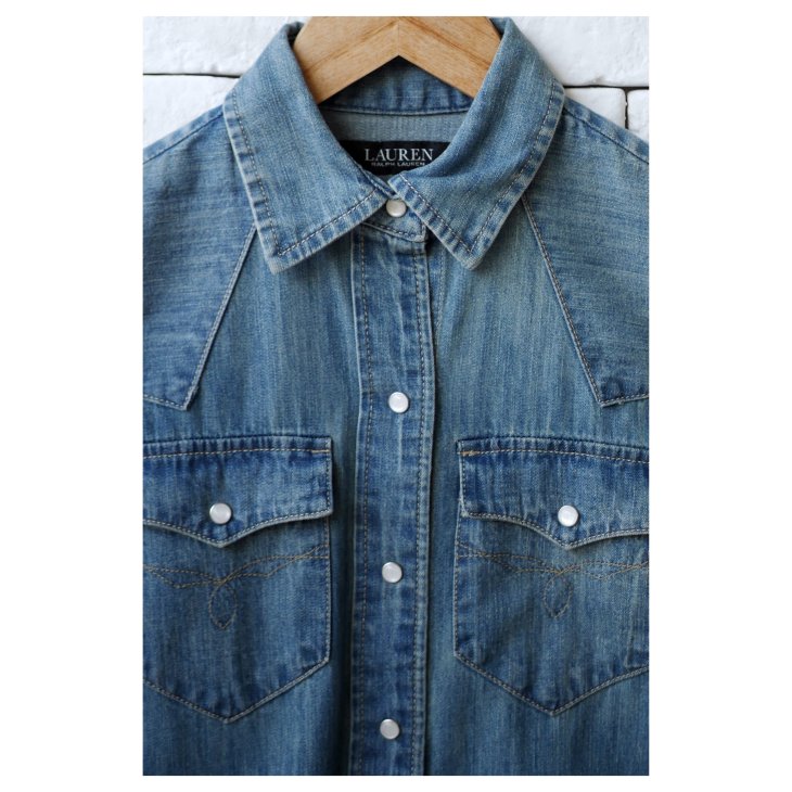 RALPH LAUREN DENIM PUFF SLEEVE WESTERN SHIRT