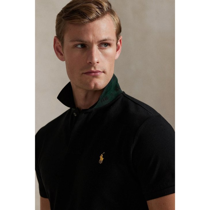 POLO RALPH LAUREN CUSTOM SLIM FIT PLAID TRIM MESH POLO SHIRT
