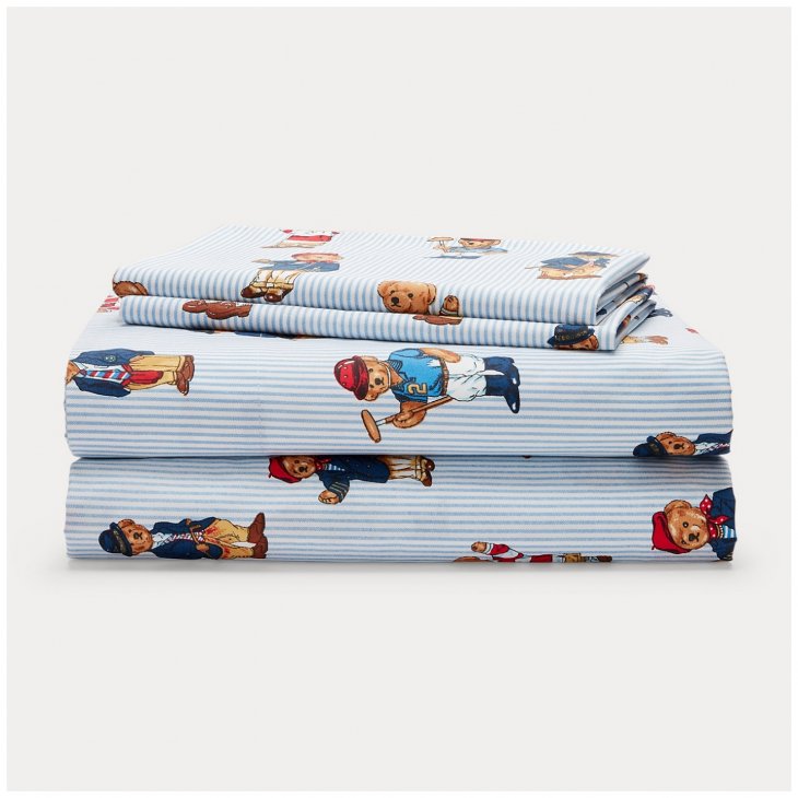 POLO RALPH LAUREN TEDDY BEAR STRIPE KING SHEET SET