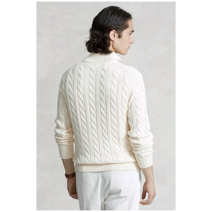 POLO RALPH LAUREN CABLE KNIT COTTON QUARTER ZIP SWEATER