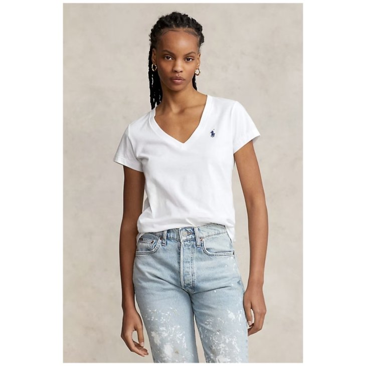 POLO RALPH LAUREN WOMEN COTTON JERSEY V-NECK TEE