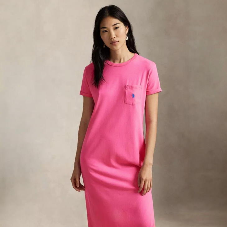 POLO RALPH LAUREN WOMEN COTTON CREWNECK POCKET TEE DRESS