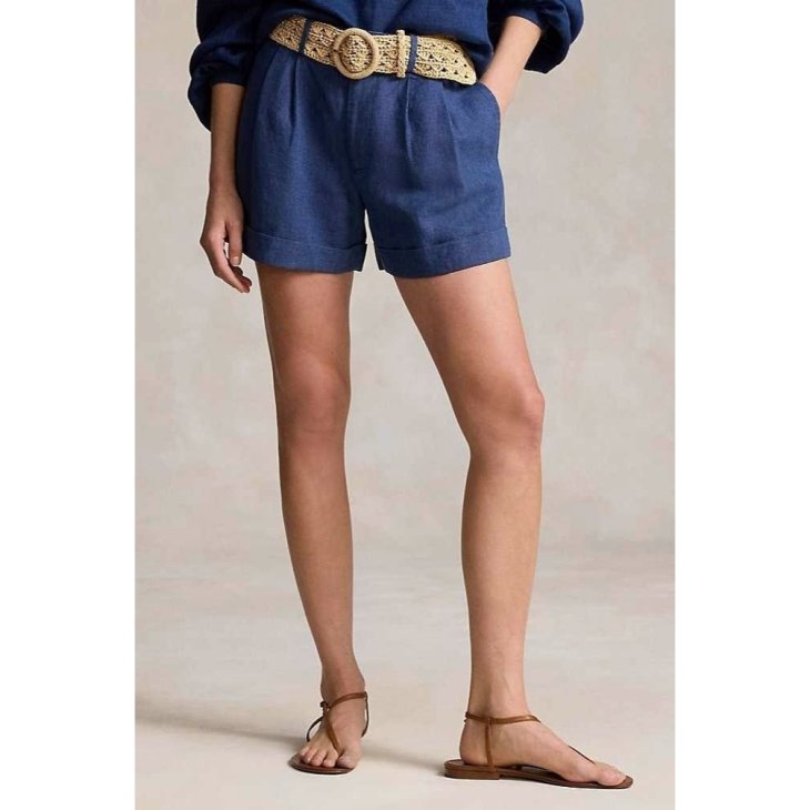 POLO RALPH LAUREN WOMEN PLEATED LINEN SHORT