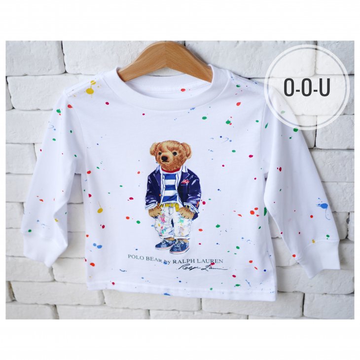 POLO RALPH LAUREN POLO BEAR KIDS PAINT SPLATTER LONG-SLEEVE T-SHIRT