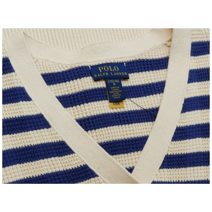 POLO RALPH LAUREN GIRLS STRIPED COTTON V-NECK CARDIGAN