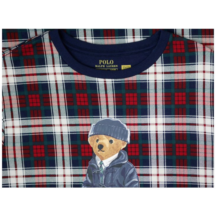 POLO RALPH LAUREN BOYS POLO BEAR PLAID COTTON JERSEY TEE