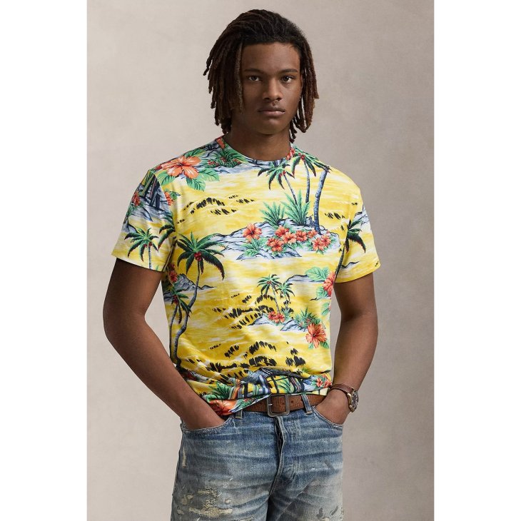 POLO RALPH LAUREN CUSTOM SLIM FIT BEACH-PRINT JERSEY T-SHIRT