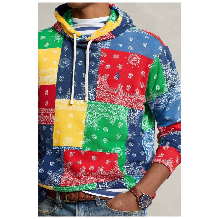 POLO RALPH LAUREN PATCHWORK PRINT SPA TERRY HOODIE