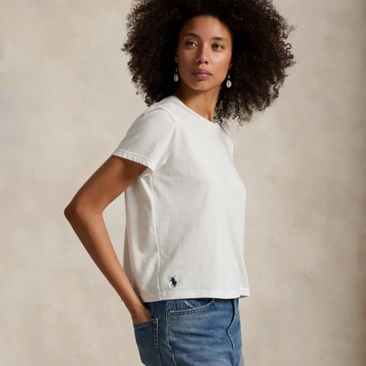 POLO RALPH LAUREN WOMEN CROPPED JERSEY CREW NECK TEE