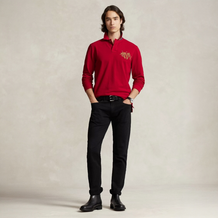 POLO RALPH LAUREN CUSTOM SLIM FIT LUNAR NEW YEAR TRIPLE PONY POLO SHIRT