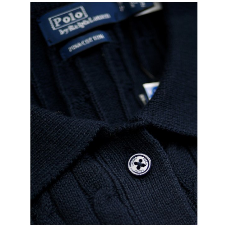 POLO RALPH LAUREN CABLE KNIT COTTON POLO CARDIGAN