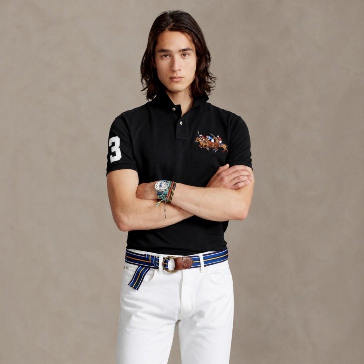 POLO RALPH LAUREN CUSTOM SLIM FIT TRIPLE PONY POLO SHIRT