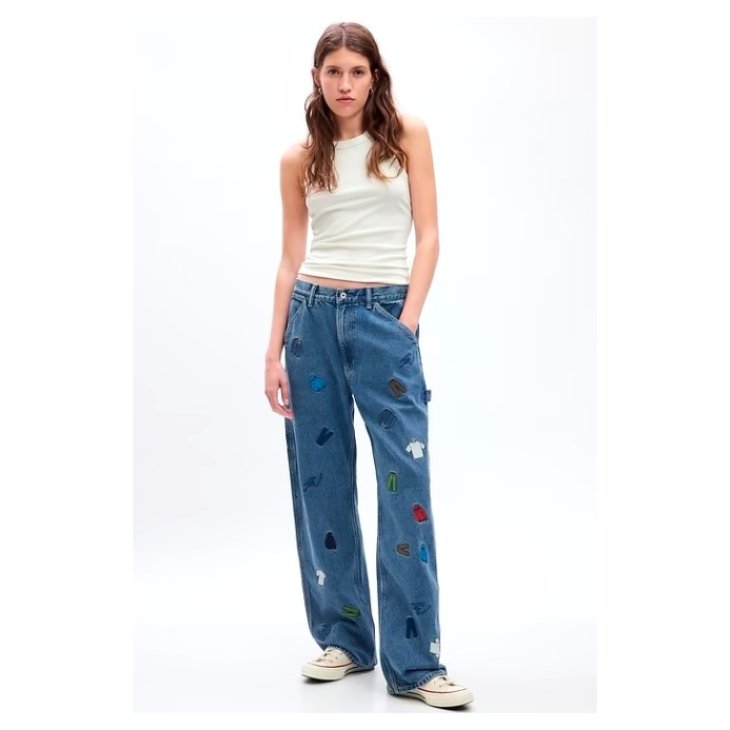 GAP RE ISSUE X SEAN WOTHERSPOON EMBROIDERED DENIM RELAXED CARPENTER JEANS