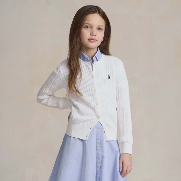 POLO RALPH LAUREN GIRLS MINI-CABLE COTTON CARDIGAN
