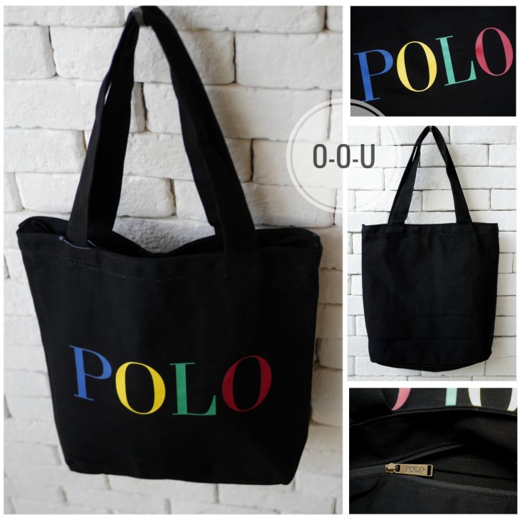 POLO RALPH LAUREN LOGO COTTON CAVAS TOTE