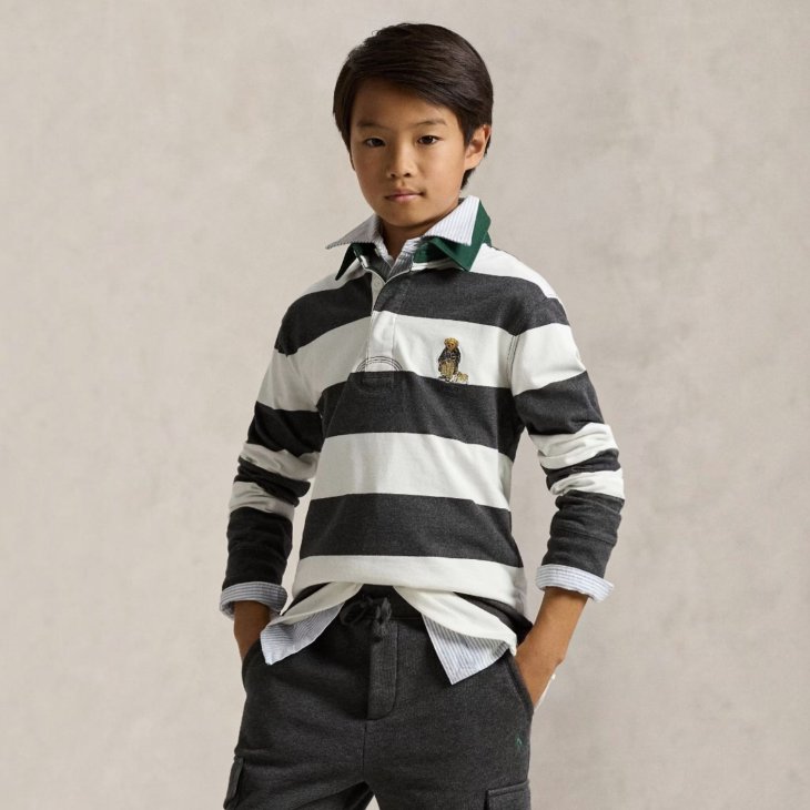 POLO RALPH LAUREN BOYS POLO BEAR COTTON RUGBY SHIRT