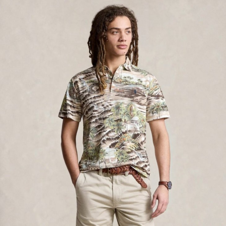 POLO RALPH LAUREN CLASSIC FIT BEACH-PRINT MESH POLO SHIRT