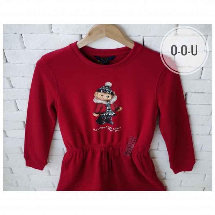 POLO RALPH LAUREN GIRLS POLO BEAR FLEECE DRESS