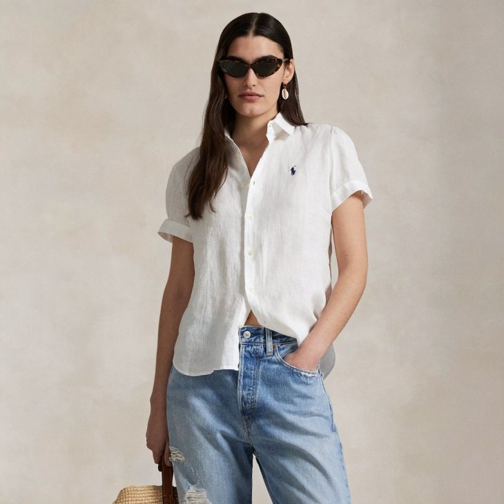 POLO RALPH LAUREN WOMEN LINEN SHORT SLEEVE SHIRT