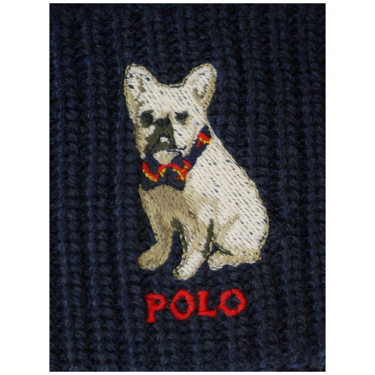 POLO RALPH LAUREN FRENCH BULLDOG EMBROIDERED KNIT BEANIE