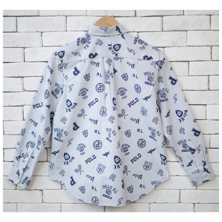 POLO RALPH LAUREN BOYS STRIPED COTTON OXFORD GRAPHIC SHIRT