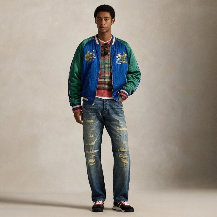 POLO RALPH LAUREN EMBROIDERED SATIN FLIGHT JACKET