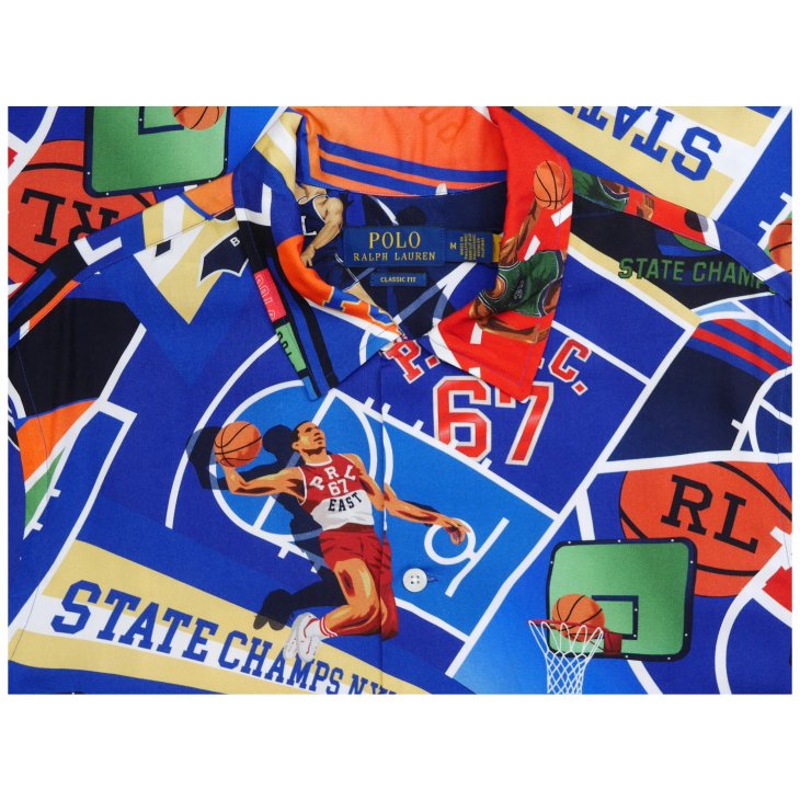 POLO RALPH LAUREN CLASSIC FIT BASKETBALL PRINT CAMP SHIRT