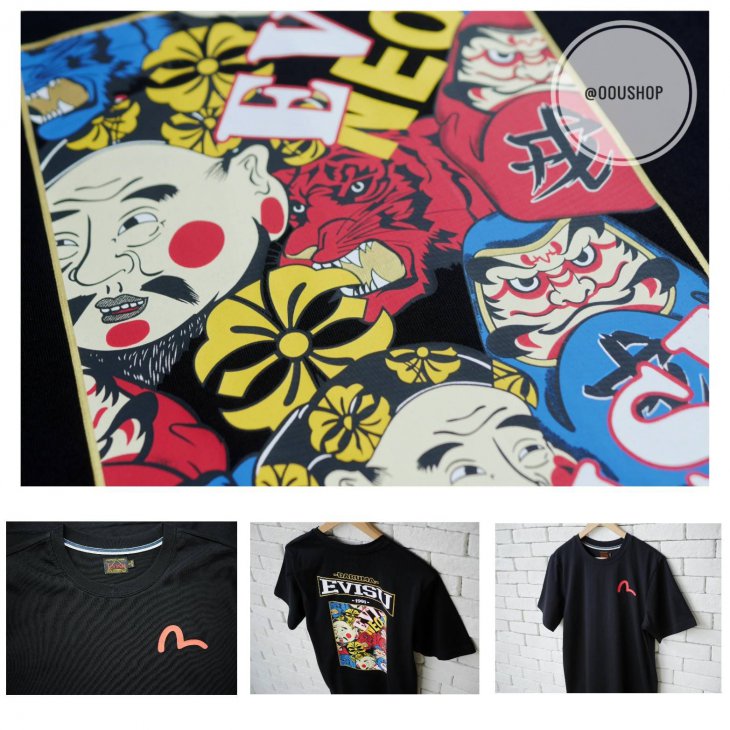EVISU DURUMA EBISU AND TIGER COLLAGE PRINT T-SHIRT
