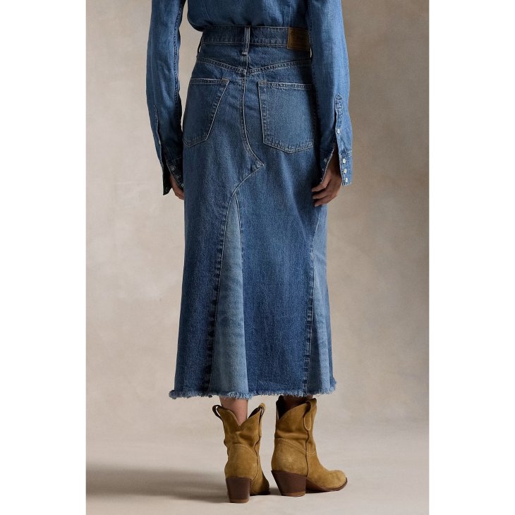 POLO RALPH LAUREN DECONSTRUCTED PATCHWORK DENIM SKIRT