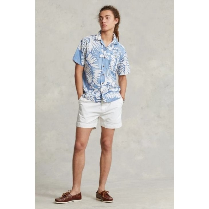 POLO RALPH LAUREN CLASSIC FIT PALM COTTON-LINEN CAMP SHIRT