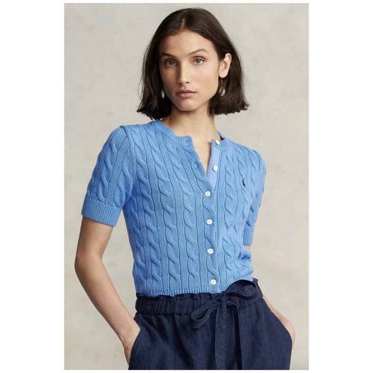 POLO RALPH LAUREN CABLE KNIT SHORT SLEEVE CARDIGAN