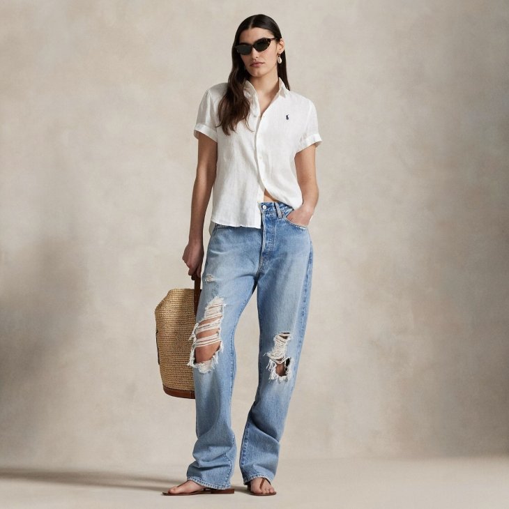 POLO RALPH LAUREN WOMEN LINEN SHORT SLEEVE SHIRT