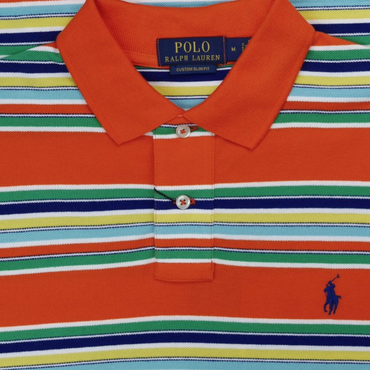 POLO RALPH LAUREN CUSTOM SLIM FIT STRIPED MESH POLO SHIRT