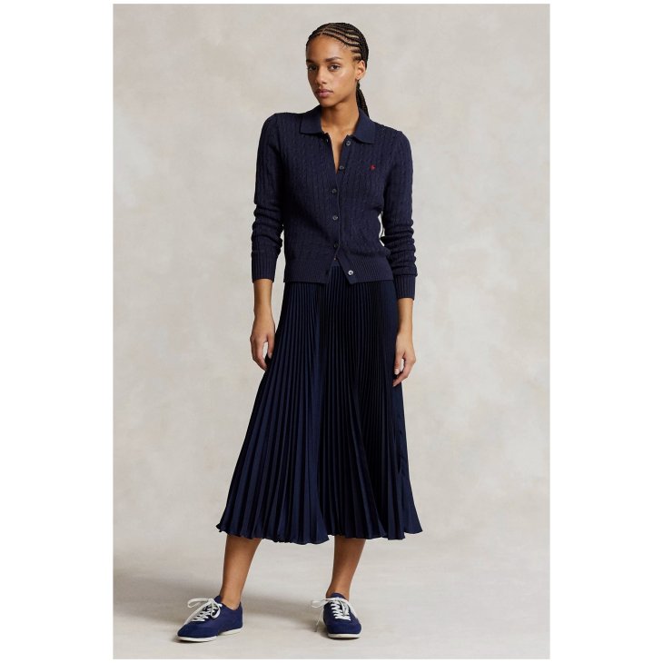 POLO RALPH LAUREN CABLE KNIT COTTON POLO CARDIGAN