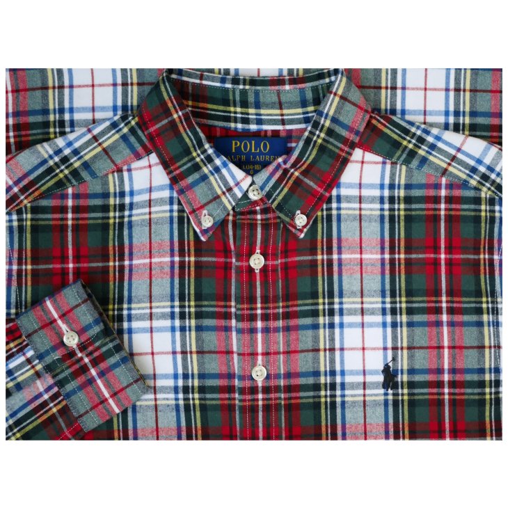 POLO RALPH LAUREN BOYS PLAID BRUSHED COTTON OXFORD SHIRT