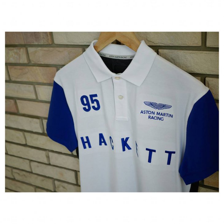 HACKETT ASTON MARTIN RACING Duo-tone cotton-blend short-sleeved polo shirt