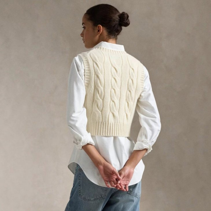 POLO RALPH LAUREN WOMEN CROPPED CABLE WOOL-CASHMERE SWEATER