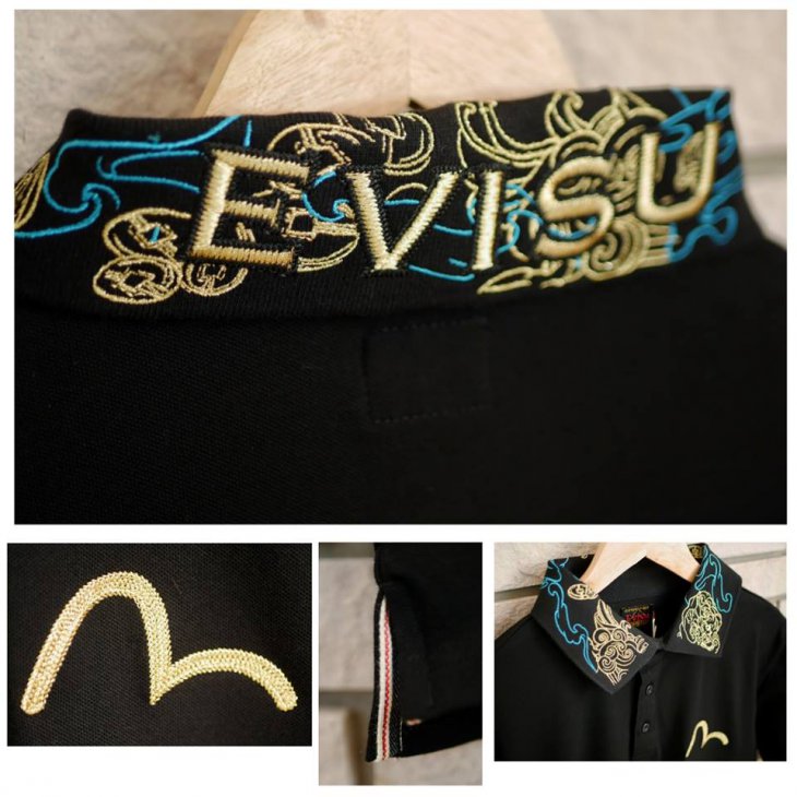 EVISU Polo Shirt with Kirin Metallic Embroidered Collar