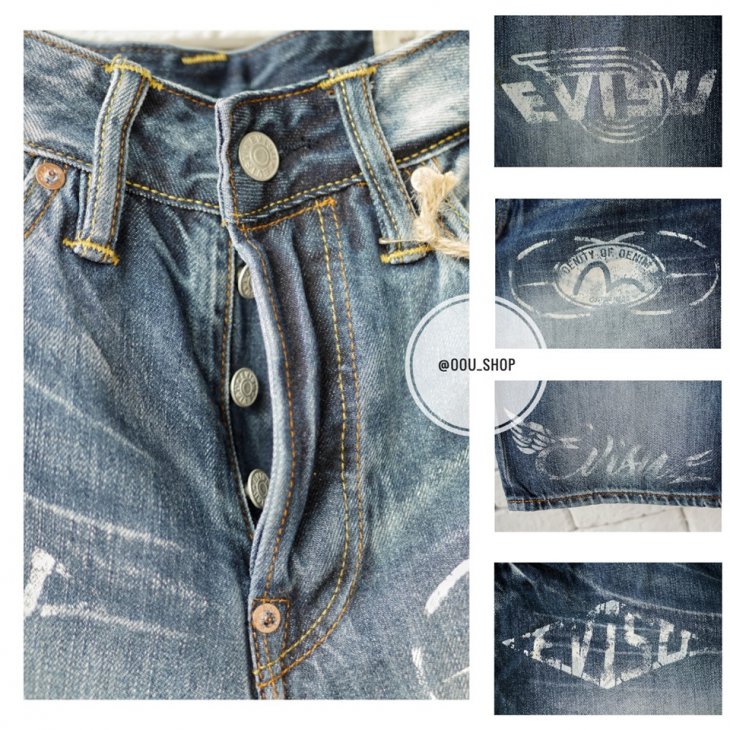 EVISU DENIM SHORTS WITH SEAGULL AND LOGO PRINT