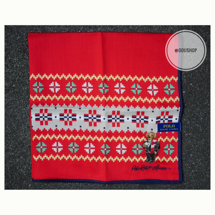 POLO RALPH LAUREN SCARF HANDKERCHIEF POCKET SQUARE POLO BEAR XMAS