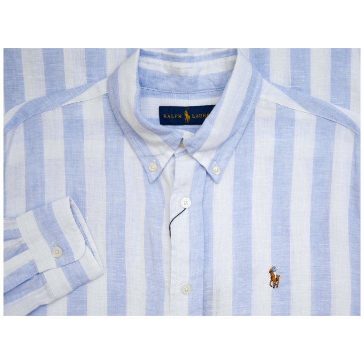 POLO RALPH LAUREN CUSTOM FIT STRIPED LINEN SHIRT