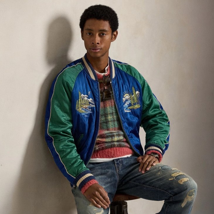 POLO RALPH LAUREN EMBROIDERED SATIN FLIGHT JACKET