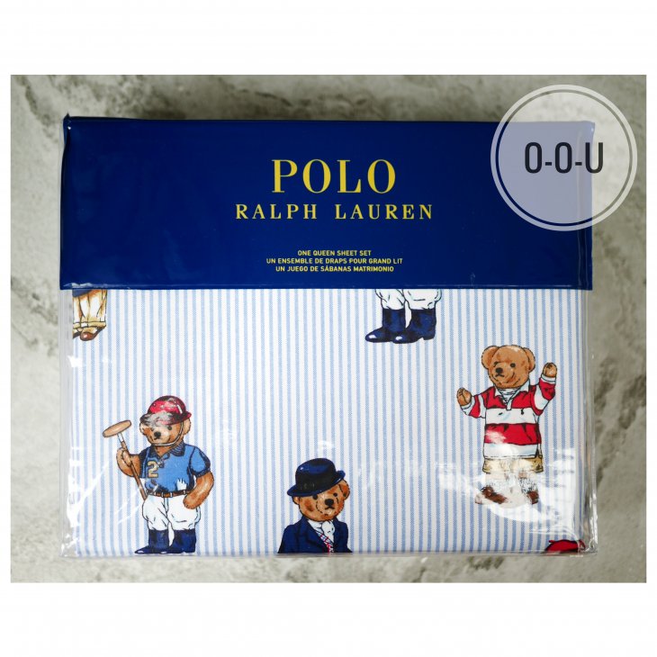 POLO RALPH LAUREN TEDDY BEAR STRIPE QUEEN SHEET SET