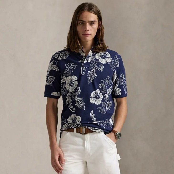 POLO RALPH LAUREN HIBISCUS-PRINT MESH POLO SHIRT