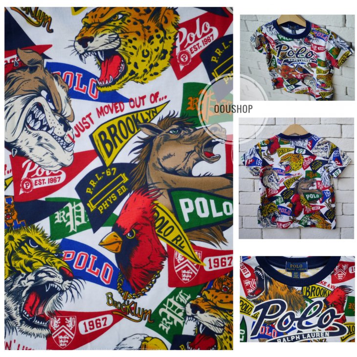POLO RALPH LAUREN KIDS COTTON YALE 2 VARSITY  PENNANT T-SHIRT