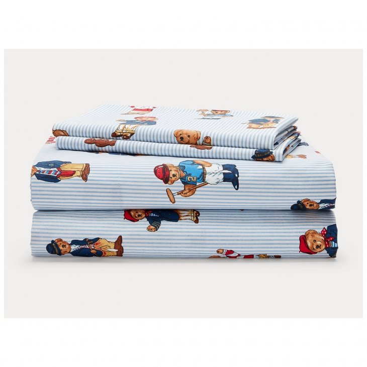 POLO RALPH LAUREN TEDDY BEAR STRIPE QUEEN SHEET SET